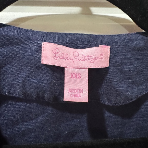 Lilly Pulitzer Navy Top with Pink Embroidery| Amelia Island Linen Top| - Picture 3 of 4